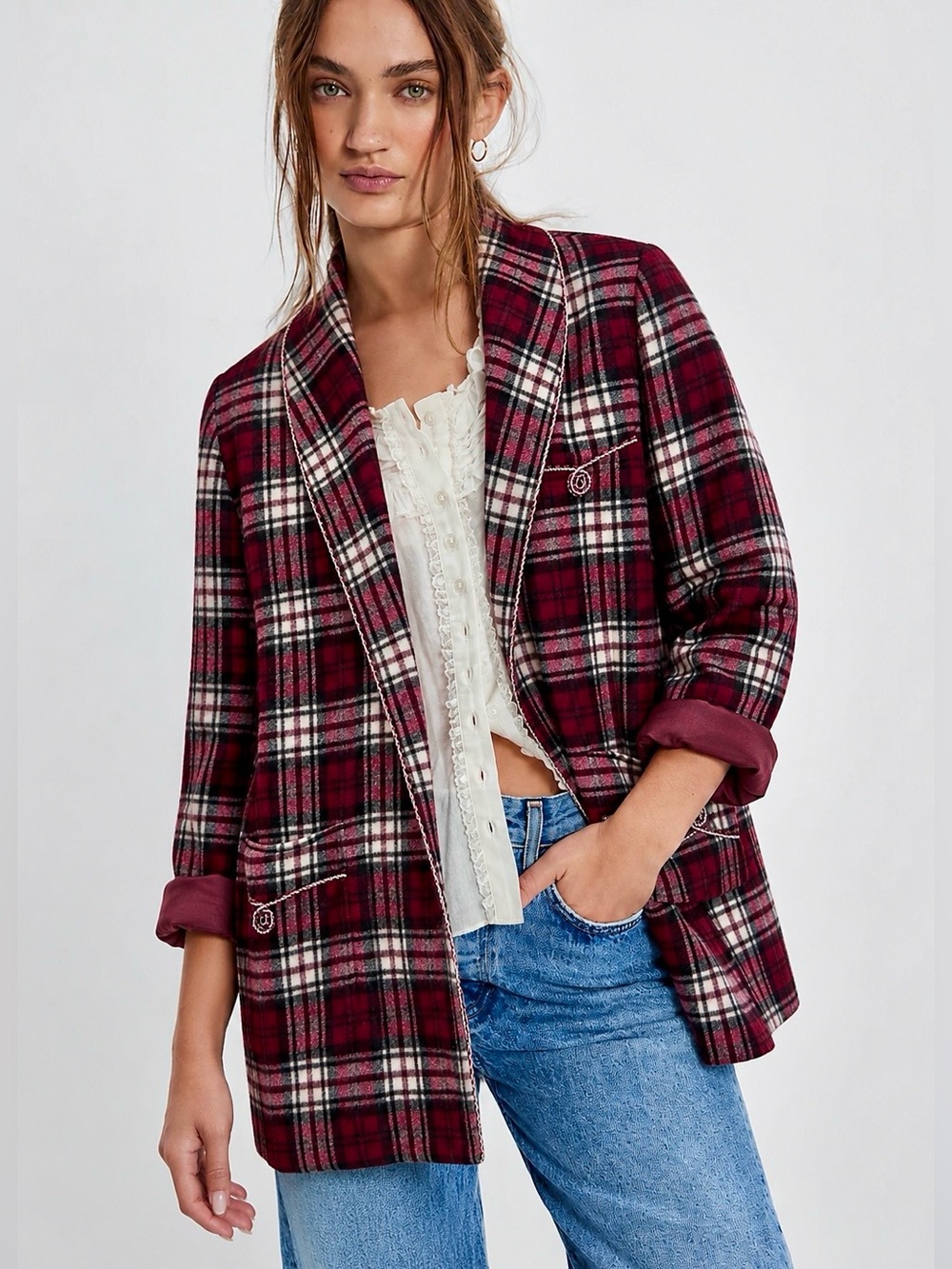 1950s Plaid Wool Smoking Jacket Robe